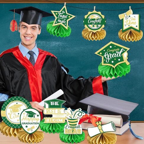 10 قطع من ديكورات حفلات التخرج فئة 2024، قطع مركزية على شكل قرص العسل باللونين الأزرق والذهبي، قطع مركزية لطاولة التخرج، تهنئة لأغطية طاولات التخرج من أجل لوازم حفلات التخرج in Saudi Arabia