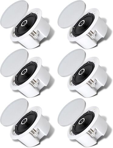50W 6 Pcs Ceiling Round Speakers 9 inch in Wall Flush Mount Speakers, Sound Amplifier, Dual Woofers, Suitable for Indoor or Covered Public Areas, Whole House Audio, Home Theater System, White in Saudi Arabia
