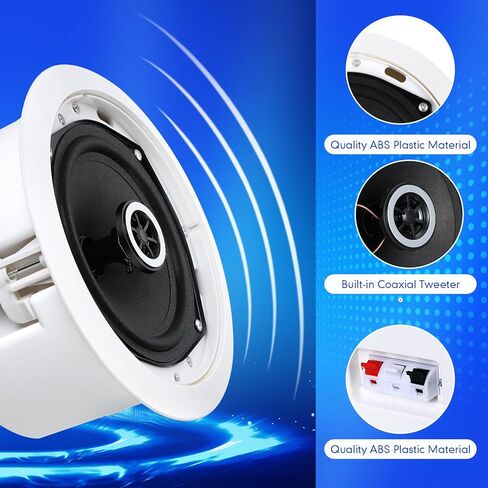50W 6 Pcs Ceiling Round Speakers 9 inch in Wall Flush Mount Speakers, Sound Amplifier, Dual Woofers, Suitable for Indoor or Covered Public Areas, Whole House Audio, Home Theater System, White in Saudi Arabia