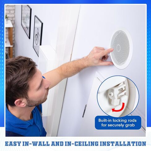 50W 6 Pcs Ceiling Round Speakers 9 inch in Wall Flush Mount Speakers, Sound Amplifier, Dual Woofers, Suitable for Indoor or Covered Public Areas, Whole House Audio, Home Theater System, White in Saudi Arabia