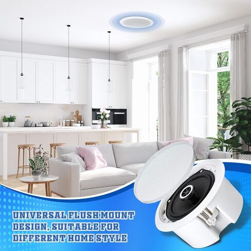 50W 6 Pcs Ceiling Round Speakers 9 inch in Wall Flush Mount Speakers, Sound Amplifier, Dual Woofers, Suitable for Indoor or Covered Public Areas, Whole House Audio, Home Theater System, White in Saudi Arabia