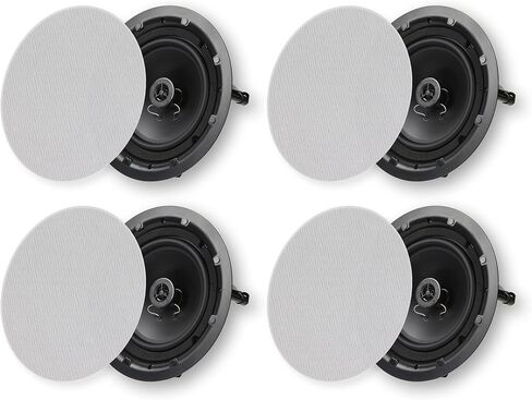 Micca 8" 2-Way in Ceiling or Wall Round Speakers, 4 Pack, 8 Inch Woofer, 9.75" Cutout Diameter, Low Profile Rimless Design, for Indoor Rooms or Covered Outdoor Porches, White, Paintable (Renewed) in Saudi Arabia