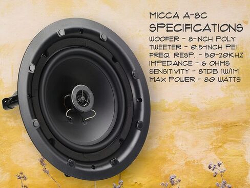 Micca 8" 2-Way in Ceiling or Wall Round Speakers, 4 Pack, 8 Inch Woofer, 9.75" Cutout Diameter, Low Profile Rimless Design, for Indoor Rooms or Covered Outdoor Porches, White, Paintable (Renewed) in Saudi Arabia
