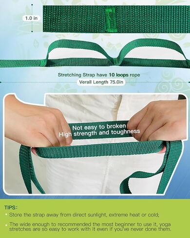 Stretching Strap Yoga Strap for Physical Therapy, 10 Loops Yoga Straps for Stretching, Non-Elastic Stretching Bands for Exercise, Pilates, Home Workout and Gymnastics in Saudi Arabia