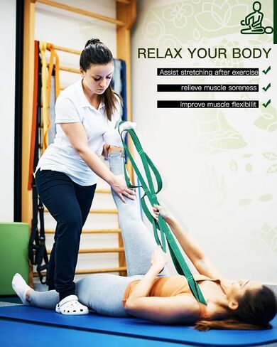 Stretching Strap Yoga Strap for Physical Therapy, 10 Loops Yoga Straps for Stretching, Non-Elastic Stretching Bands for Exercise, Pilates, Home Workout and Gymnastics in Saudi Arabia