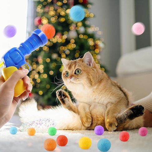 Cat Toy Balls with Launcher Gun, 100 Pom-Poms Balls Interactive Cat Toys for Indoor Cats, Soft Fuzzy Cats Kitten Toys Ball, Plush Ball Shoot Gun,Active Cat Exercise Toys Training Playing in Saudi Arabia