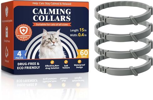 طوق مهدئ للقطط - 4 عبوات من أطواق تهدئة القطط من الفيرمونات أطواق تهدئة للقطط - تخفيف قلق القطط يستمر 60 يومًا تصميم انفصالي لطوق القطط المهدئ قابل للتعديل لمعظم القطط (15 بوصة) in Kuwait