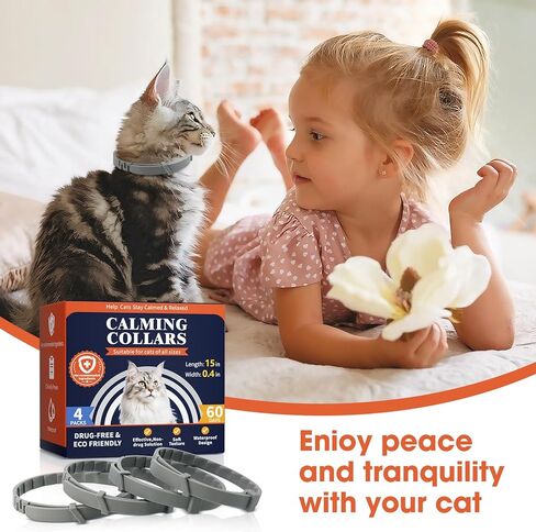 طوق مهدئ للقطط - 4 عبوات من أطواق تهدئة القطط من الفيرمونات أطواق تهدئة للقطط - تخفيف قلق القطط يستمر 60 يومًا تصميم انفصالي لطوق القطط المهدئ قابل للتعديل لمعظم القطط (15 بوصة) in Kuwait