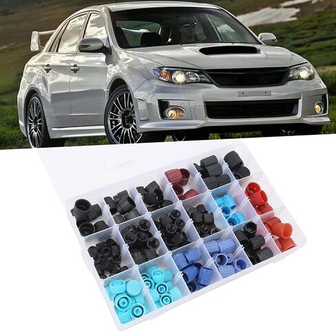 Car AC Valve Core Cap Kit, 170pcs ABS Air Conditioning Service AC System Charging Port Caps Auto Air Conditioning Systerm Replacement Fit for Honda for Mazda for Mitsubishi in Saudi Arabia