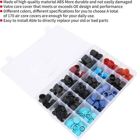 Car AC Valve Core Cap Kit, 170pcs ABS Air Conditioning Service AC System Charging Port Caps Auto Air Conditioning Systerm Replacement Fit for Honda for Mazda for Mitsubishi in Saudi Arabia