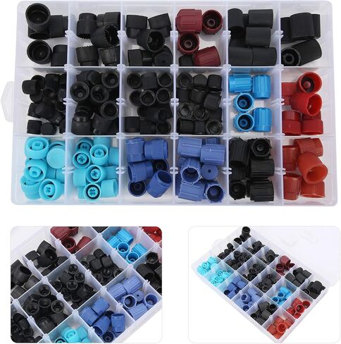 Car AC Valve Core Cap Kit, 170pcs ABS Air Conditioning Service AC System Charging Port Caps Auto Air Conditioning Systerm Replacement Fit for Honda for Mazda for Mitsubishi in Saudi Arabia