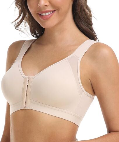 حمالة صدر نسائية مريحة من DotVol بإغلاق أمامي ودعم خلفي وتغطية كاملة غير مبطنة خالية من الأسلاك للاستخدام اليومي (بيج بدون خياطة، 38DD) in Kuwait