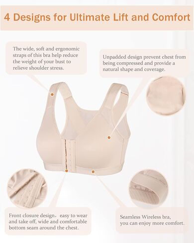 حمالة صدر نسائية مريحة من DotVol بإغلاق أمامي ودعم خلفي وتغطية كاملة غير مبطنة خالية من الأسلاك للاستخدام اليومي (بيج بدون خياطة، 38DD) in Kuwait