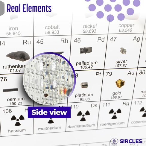 Periodic Table with Real Elements Inside - Includes Magnifying Glass, Wooden Stand, Tripod - Transparent Acrylic Glass - 83 Elements - Educational Gift for Teachers and Students - Large Size in Saudi Arabia