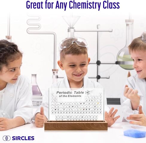 Periodic Table with Real Elements Inside - Includes Magnifying Glass, Wooden Stand, Tripod - Transparent Acrylic Glass - 83 Elements - Educational Gift for Teachers and Students - Large Size in Saudi Arabia