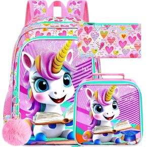 حقيبة كتب gxtvo للكلاب مكونة من 3 قطع، حقيبة ظهر للأطفال مقاس 16 بوصة مع صندوق غداء، حقيبة مدرسية مقاومة للماء للأطفال في مرحلة ما قبل المدرسة الابتدائية - جرو للقراءة باللون الوردي in Kuwait