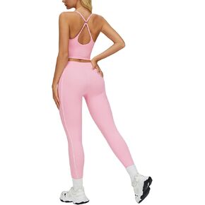 Womens Workout Sets Two Piece Spaghetti Strap Adjustable Tank Top Matching High Waist Leggings Gym Work Out Clothes in Kuwait