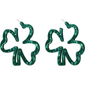 Green Shamrock Hoop Earrings St Patrick's Day Irish Good Luck Acrylic Resin Clover Hoop Earrings for Women Jewelry Gift in Kuwait