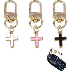 3pcs Small Cross Keychain for Women Bag Charm Keychains for Purse Backpack and Car Keys Cute Cross Key Chain Accessories for Kids Handbag and Back Pack Pendant Charms(White Pink Black) in Kuwait