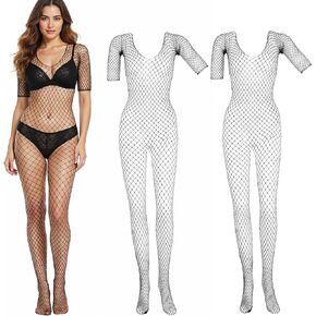 3Pcs Women Lingerie Fishnet Bodysuit Sparkle Rhinestone Sexy Mesh Lace BodyStocking Fishnet Lingerie Long Sleeve Mesh Teddy Lingeries for Romantic Date Wearing Underwear One Size in Kuwait
