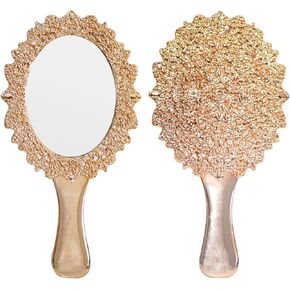 مرآة يد كلاسيكية من OIGUMR، مرآة مكياج بيضاوية محمولة مقاس 9.5 × 5 بوصة للنساء، مرآة زينة للسفر بمقبض مزخرف (1، ذهبي وردي، 9.5 × 5 بوصة) in Kuwait