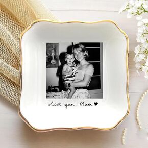Personalized Photo Jewelry Tray for Mom, Custom Ceramic Trinket Dish with Picture, Ring Holder Keepsake Gift for Mother Grandma Daughter Birthday Home Decor in Kuwait