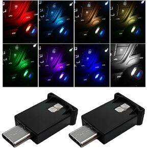 2PCS USB LED Car Atmosphere Lamp, 8 Color Plug In RGB USB Night Light for Car Interior Decoration, Mini Portable Adjustable Bright LED Ambient Lamp Universal for Most Vehicles in Kuwait
