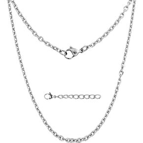 Silvadore سلسلة كابل من الفولاذ المقاوم للصدأ (3 مم، 36 بوصة) قلادة طويلة مطلية بالفضة الإسترلينية للرجال قلادة - Belcher Rolo Dog Tag حقيقية صلبة غير مشوهة مقاومة للماء هدية مجوهرات له in Kuwait