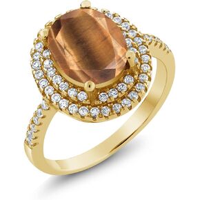 Gem Stone King 1-3 Cttw Gemstone Birthstone Ring For Women | 18K Yellow Gold Plated Silver | Oval 9X7MM | Wedding Engagement Anniversary Promise Ring in Kuwait