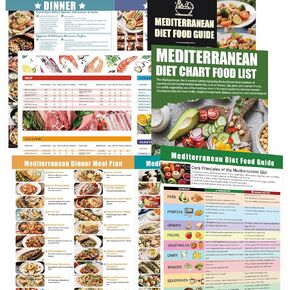 Mediterranean Diet Chart Food List, Mediterranean Ingredient Meal Plan, Printed Cookbooks, Serving Sizes Calories Net Carbs, Weight Loss Diet, Diabetes-Friendly, Heart Healthy, Easy Recipes for Beginners, Set of 3 in Kuwait