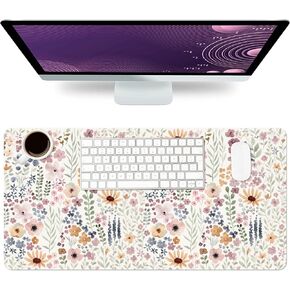 Flower Large Mouse Pad, Floral Desk Matt for Desktop, PU Leather Waterproof Desk Pad, Computer PC Laptop Protector Gaming Mouse Pads for Women Office Decor (31.5" x 15.7") in Kuwait