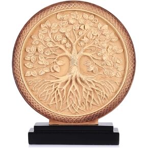 Tree of Life Sculpture for Home Decor,Above Cabinet Decor Kitchen,Boho Knick Knacks Shelf Decor Accent,Round Statue for Credenza Bookshelf Rustic Shabby Chic Center Pieces Decoration (Wood Color) in Kuwait