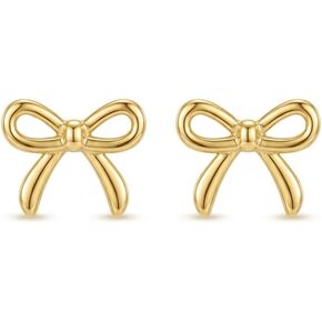 Bow Earrings for Women - 14K Gold Plated Sterling Silver Dainty Bow Stud Earrings for Girls, Small Cute Ribbon Knot Jewelry Gifts for Teen Girls, Hypoallergenic Trendy Coquette Stuff for Her in Saudi Arabia