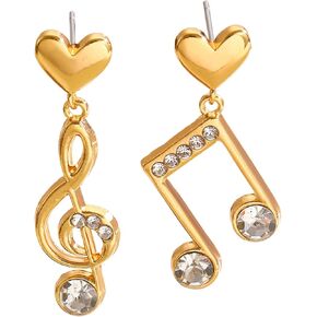 Rhinestone Music Note Earrings for Women Asymmetric Heart Treble Clef Dangle Stud Earrings Jewelry Gifts for Music Lover in Saudi Arabia