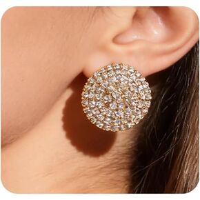 Sparkly Rhinestone Stud Earrings for Women Unique Round Statement Earring Large Crystal Button Earrings Trendy Formal Jewelry Accessories Gifts in Kuwait
