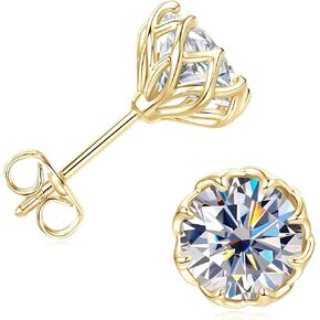 1-2CT Moissanite Stud Earrings, D Color VVS1 Lab Created Imitation Diamond 14K Gold Plated Flower Bud Earrings for Women Birthday Jewelry Gifts in Saudi Arabia