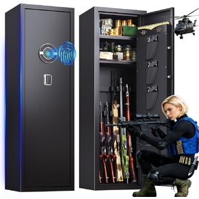 8-12 Biometric Gun Safe, Gun Safe for Rifles and Pistols, Quick Access Gun Cabinet for Shotguns, No Assembly Rifle Safe, Fingerprint Gun Locker with Adjustable Shelves, Pockets, 57"H× 14"W × 12"D in Saudi Arabia