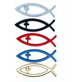 1Pc Cross Jesus Fish Stickers Metal Christian Car Decals Christian Fish Car Emblem Bumper Stickers for Cars Truck Window Laptop Fridge Motorcycle Badge (Black) in Kuwait
