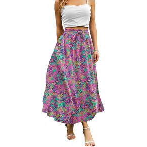 Maxi Skirts for Womens with Pockets Long Skirt 2024 Blue Floral in Saudi Arabia
