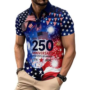 250 Anniversary USA Polo Shirt,Men's Independence Day Golf Shirts Short Sleeve Patriotic Golf Shirts for Men in Kuwait
