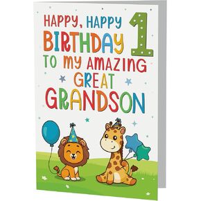 Cards Great-Grandson 1st Birthday Card – Cute Jungle Animal Design – A5 size Premium Greeting Card UK in Kuwait
