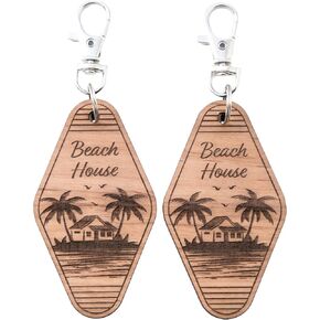 ميدالية مفاتيح بيت العطلة - قطعتين - ميدالية مفاتيح خشبية محفورة بالليزر - هدية منزل صغير (بيت الشاطئ) in Kuwait