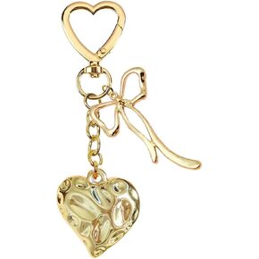 Pink Heart Bow Keychain Bag Charm for Women & Girls, Cute Golden Purse Charm Decor for Handbag, Wallet, or Car Keys in Kuwait