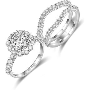 مجموعات خواتم الزفاف المويسانتي للنساء، قطع دائري 3.37 CTTW (2CT مركز) خواتم الخطبة خاتم الزفاف، D اللون VVS1 S925 الفضة الاسترليني مع 18 قيراط مطلي بالذهب الأبيض، مجموعة خواتم الزفاف الوعد in Kuwait