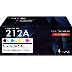 خراطيش حبر 212A مكونة من 4 عبوات (مع شريحة) متوافقة مع حبر HP 212A 212X W2120A W2120X لحبر الطابعة HP Color Laserjet Enterprise M555dn M554dn M555x M554 M555 MFP M578 Series (BK/C/Y/M) in Kuwait