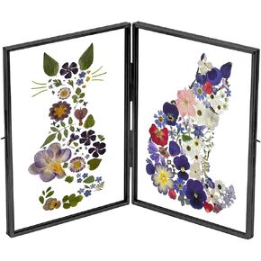 FOCHIER F Pressed Flower Frames with Tweezers,Hinged Double Brass Photo Frame,Rectangle Folding Display for Dried Flowers,Gold Tabletop Décor, Horizontal and Vertical Picture Frame in Kuwait