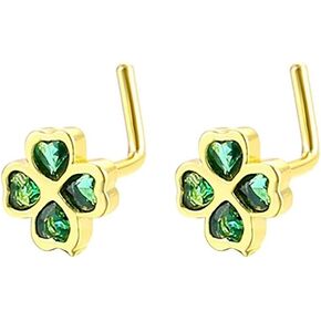 2Pcs 20G CZ Four Leaf Clover Nose Studs Rings for Women Gold Silver L-Shaped Surgical Steel Nose Stud Ring ST Patricks Day Nose Nostril Piercing Jewelry in Kuwait