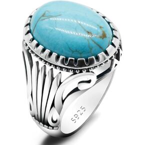 Turquoise Ring S925 Sterling Silver Genuine Men's Gem Ring Blue Lapis lazuli Ring Türkiye Simple Design Size7-13 in Kuwait