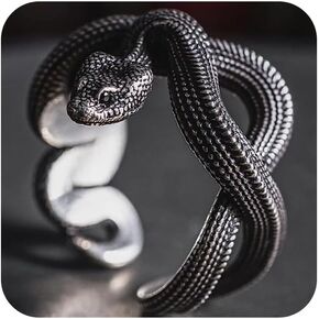 SUKKCCNO Vintage Gothic Black Snake Ring for Women Men Handmade Stainless Steel Serpent Reptile Open Rings Adjustable Animal Rings Punk Jewelry Gift in Kuwait