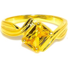 Yellow Topaz Gemstone Stacking Stackable Ring For Men & Women | 6x8 mm | 925 Sterling Silver Band | Statement Prong Rings | in Kuwait